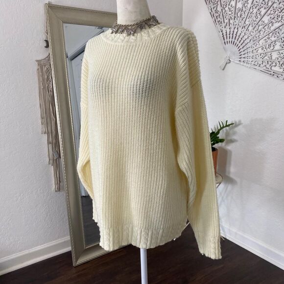 Chunky Vintage Cream White Knitted Knit Oversized Boxy Sweater M - Picture 3 of 7
